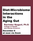 Ravinder Nagpal to speak on 'Diet-Microbiome Interactions' in the next ISL Brown Bag on December 6